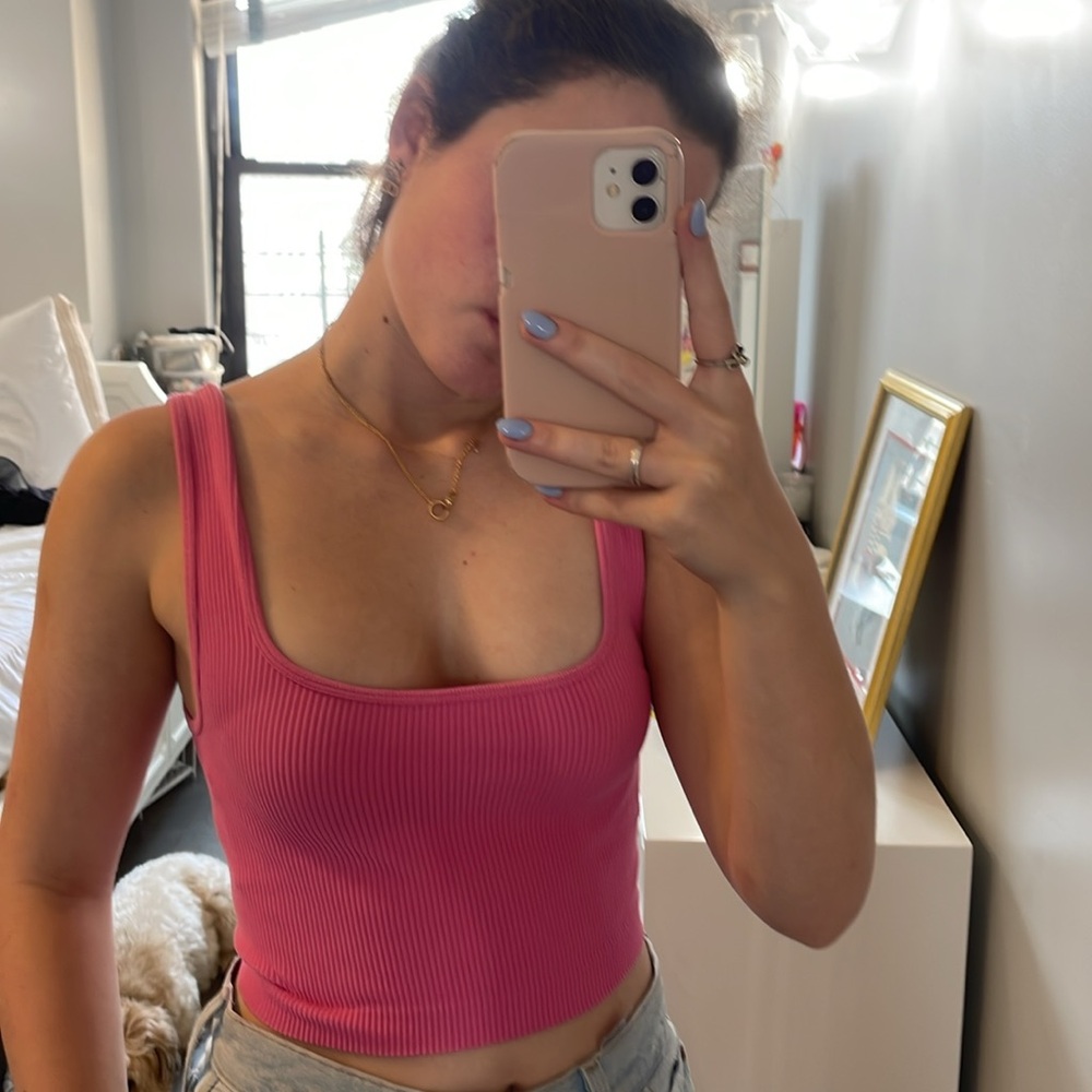 Zara Pink Sleeveless Fitted Crop Tank Top